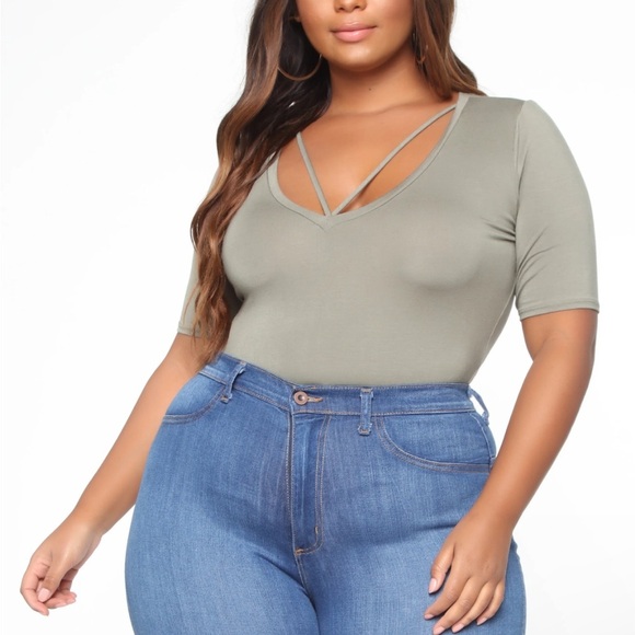 Drop the Basic Olive Green Bodysuit Size 1X Fashion Nova - Picture 3 of 6